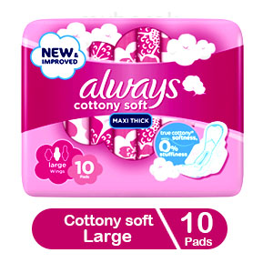 Always Cottony Soft Maxi Think Large sanitary pads with wings  10 Pads